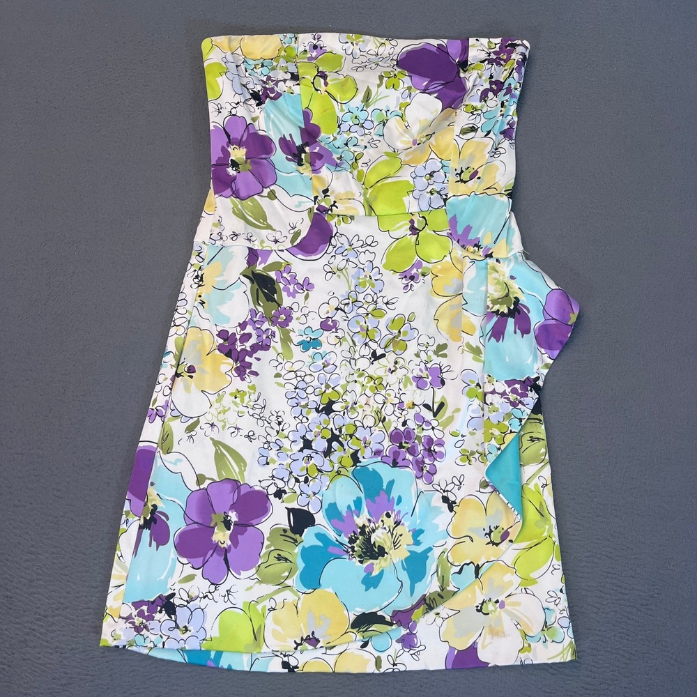 Alyn Paige New York Strapless Floral Mini Dress Purple Blue Lime One Size VTG